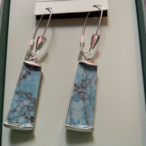 NIB Robert Lee Morris Blue Marbled Drop Earrings with Silver Accents